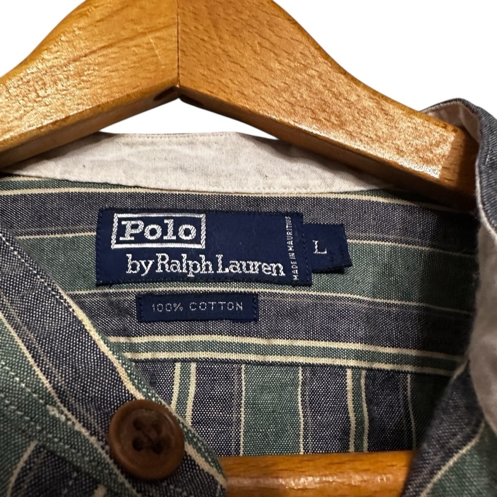 Polo by Ralph Lauren Striped Button Down Shirt Large 100% Cotton Mandarin Collar - Picture 5 of 10